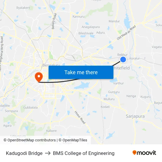 Kadugodi Bridge to BMS College of Engineering map