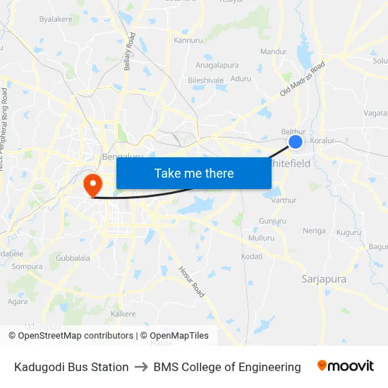 Kadugodi Bus Station to BMS College of Engineering map