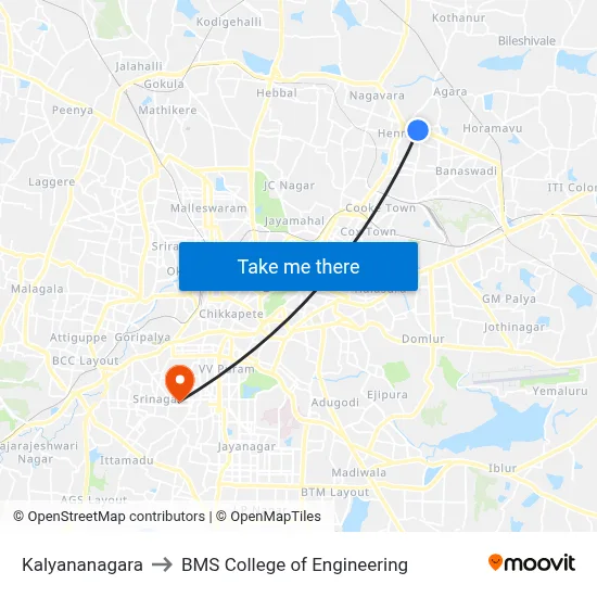 Kalyananagara to BMS College of Engineering map