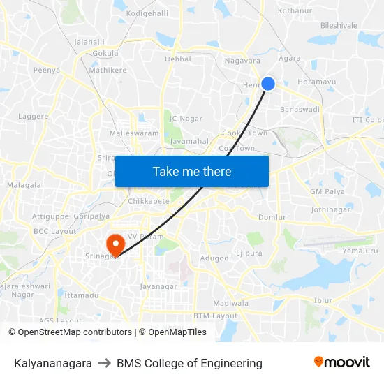 Kalyananagara to BMS College of Engineering map