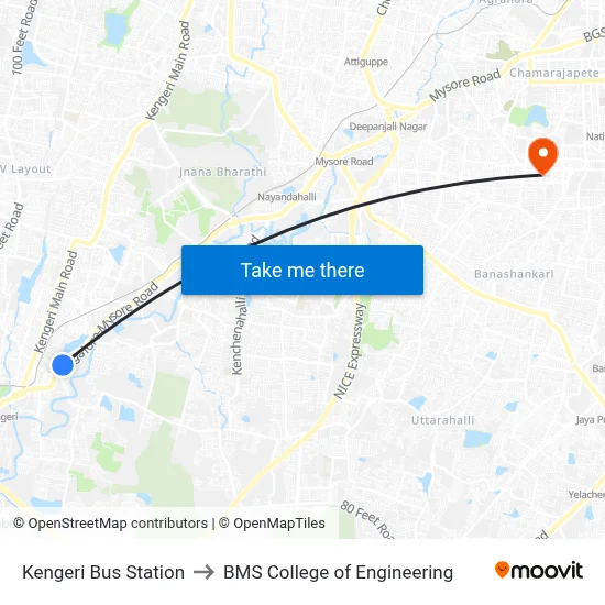 Kengeri Bus Station to BMS College of Engineering map