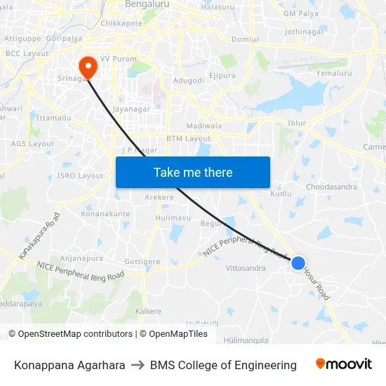 Konappana Agarhara to BMS College of Engineering map