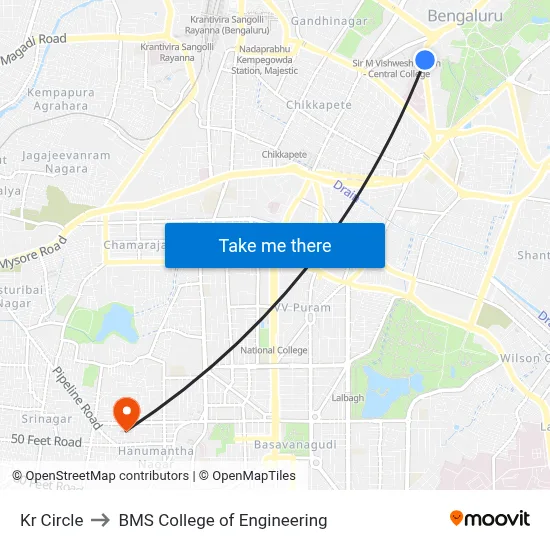 Kr Circle to BMS College of Engineering map