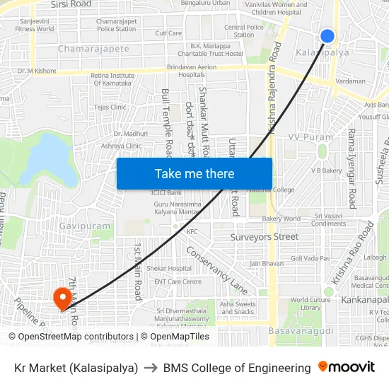 Kr Market (Kalasipalya) to BMS College of Engineering map