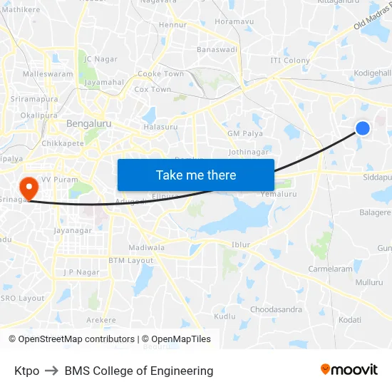 Ktpo to BMS College of Engineering map