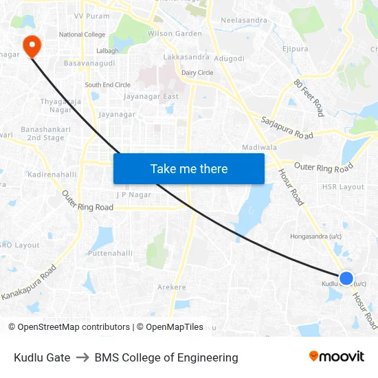 Kudlu Gate to BMS College of Engineering map