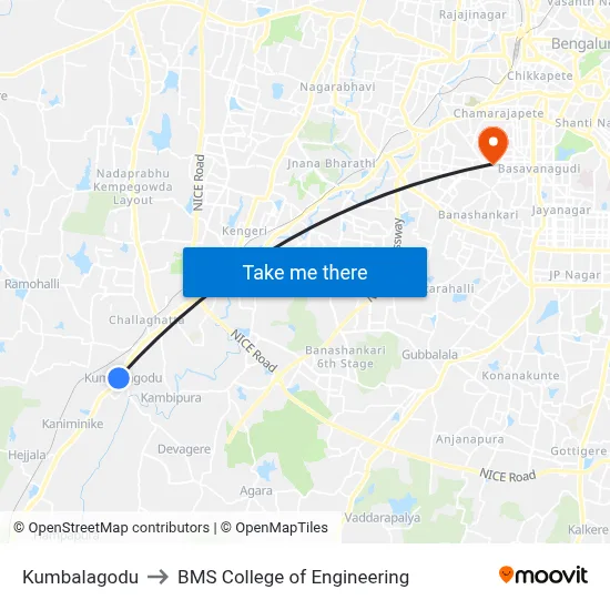 Kumbalagodu to BMS College of Engineering map
