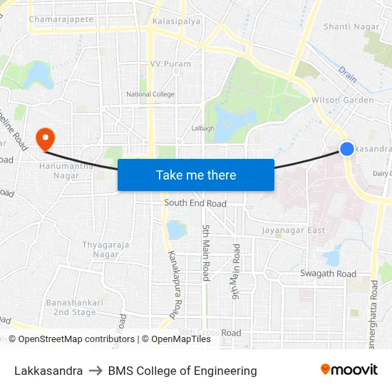 Lakkasandra to BMS College of Engineering map