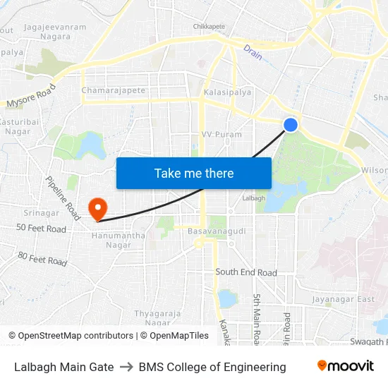 Lalbagh Main Gate to BMS College of Engineering map