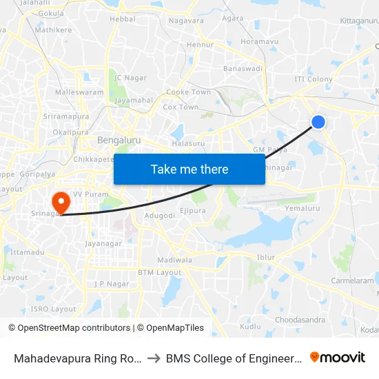 Mahadevapura Ring Road to BMS College of Engineering map