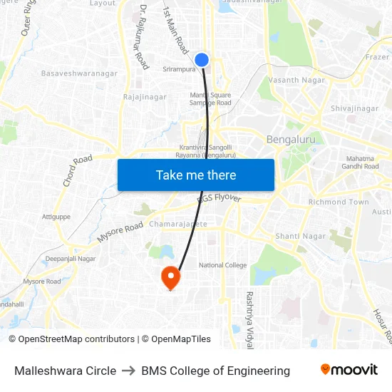 Malleshwara Circle to BMS College of Engineering map