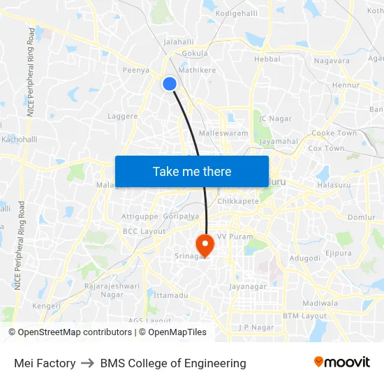 Mei Factory to BMS College of Engineering map