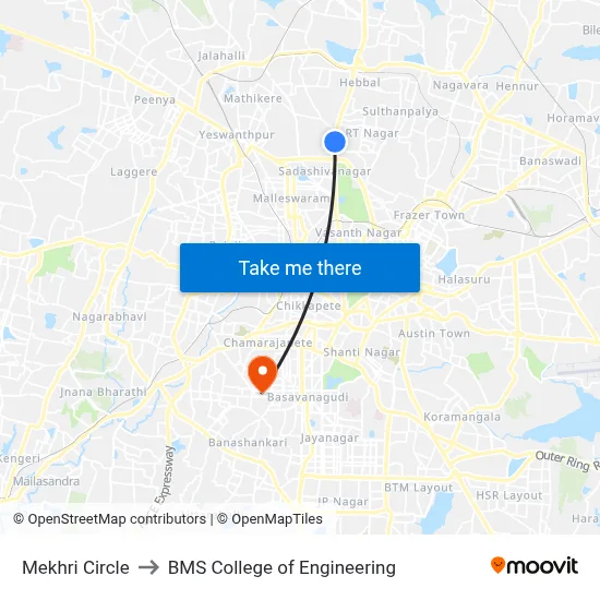 Mekhri Circle to BMS College of Engineering map