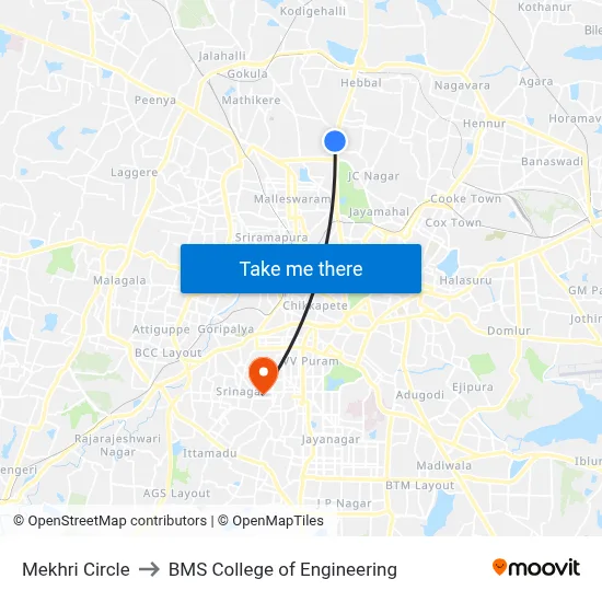 Mekhri Circle to BMS College of Engineering map