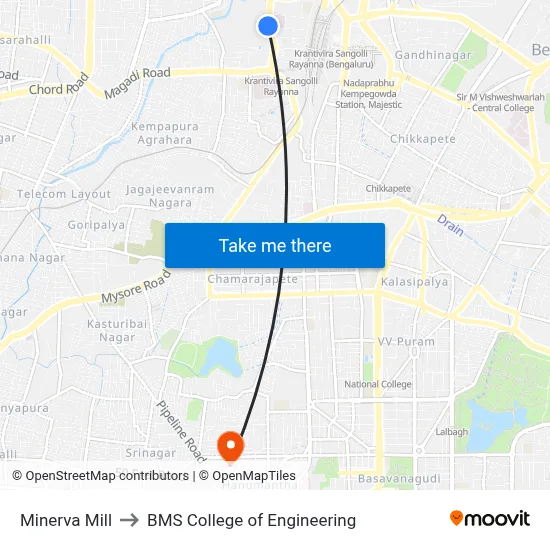 Minerva Mill to BMS College of Engineering map