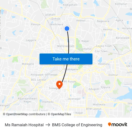Ms Ramaiah Hospital to BMS College of Engineering map