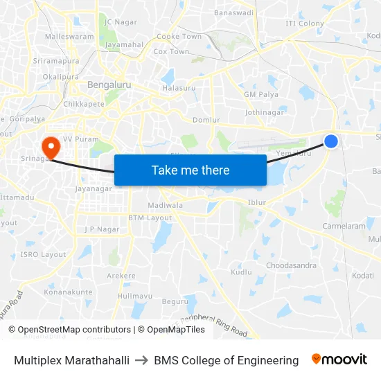 Multiplex Marathahalli to BMS College of Engineering map
