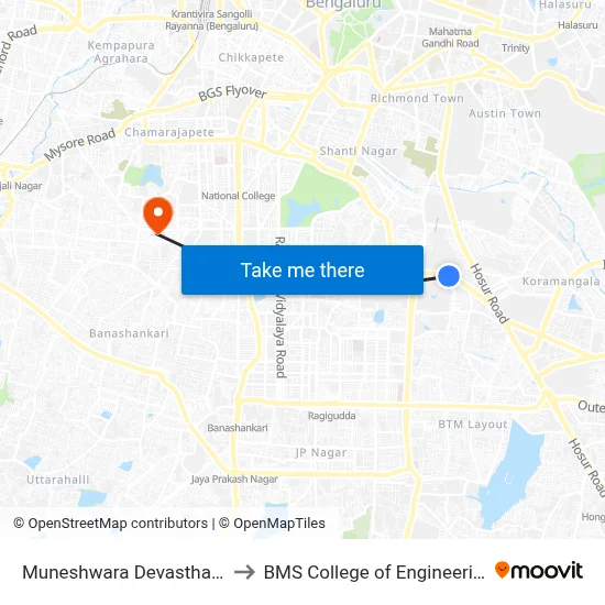 Muneshwara Devasthana to BMS College of Engineering map