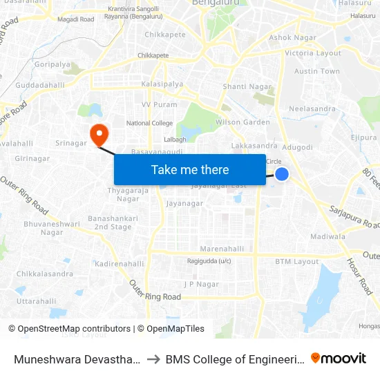 Muneshwara Devasthana to BMS College of Engineering map