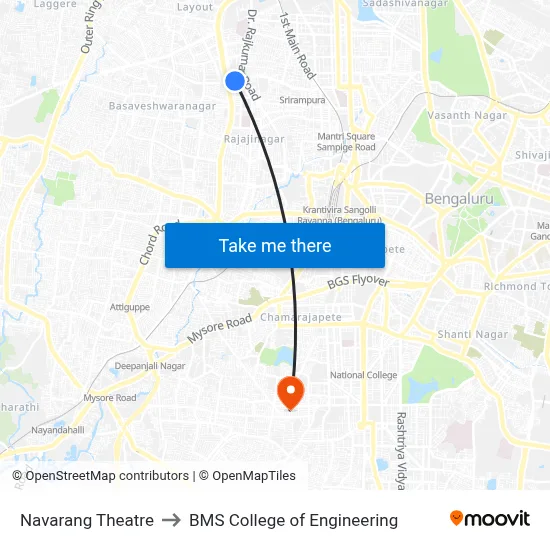 Navarang Theatre to BMS College of Engineering map