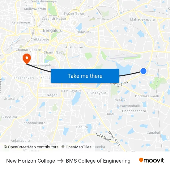 New Horizon College to BMS College of Engineering map