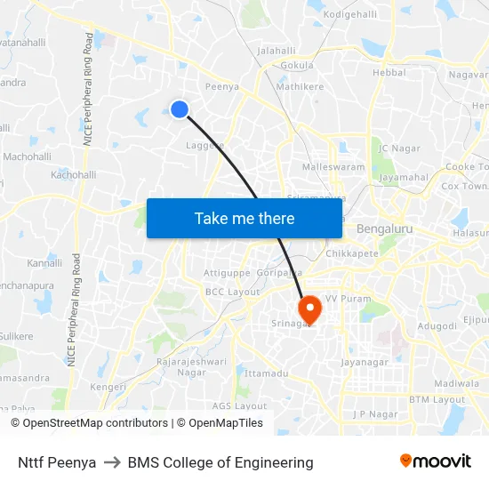 Nttf Peenya to BMS College of Engineering map