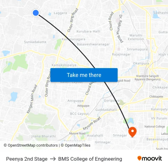 Peenya 2nd Stage to BMS College of Engineering map