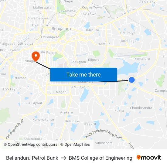 Bellanduru Petrol Bunk to BMS College of Engineering map