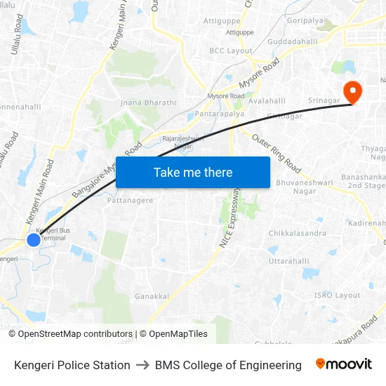 Kengeri Police Station to BMS College of Engineering map