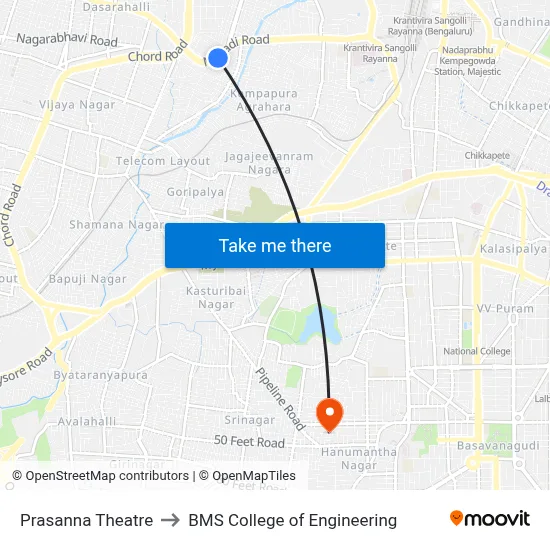 Prasanna Theatre to BMS College of Engineering map