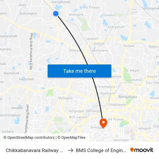 Chikkabanavara Railway Station to BMS College of Engineering map