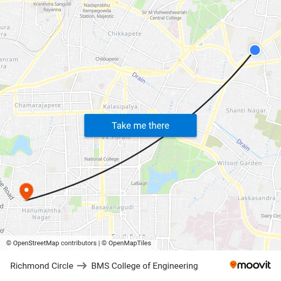 Richmond Circle to BMS College of Engineering map