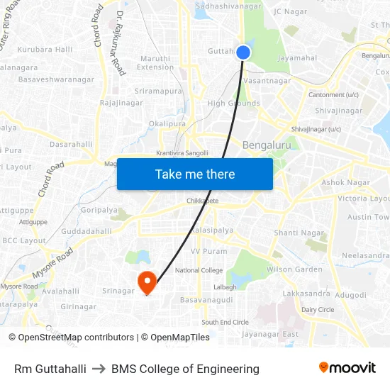 Rm Guttahalli to BMS College of Engineering map