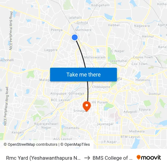 Rmc Yard (Yeshawanthapura New Railway Station) to BMS College of Engineering map