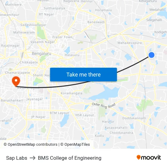 Sap Labs to BMS College of Engineering map