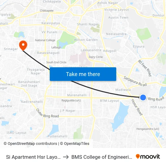 Si Apartment Hsr Layout to BMS College of Engineering map