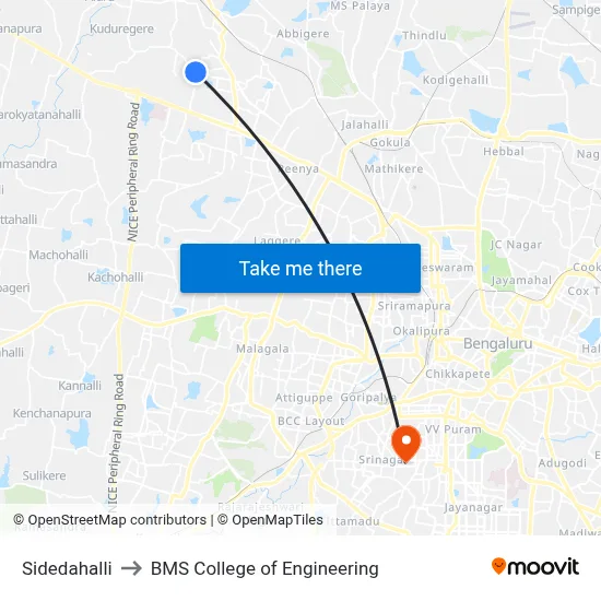 Sidedahalli to BMS College of Engineering map