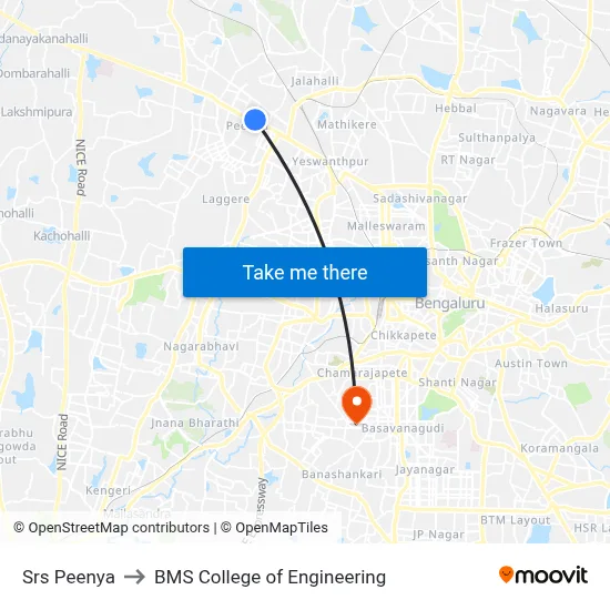 Srs Peenya to BMS College of Engineering map