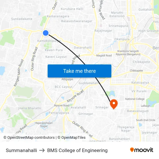 Summanahalli to BMS College of Engineering map