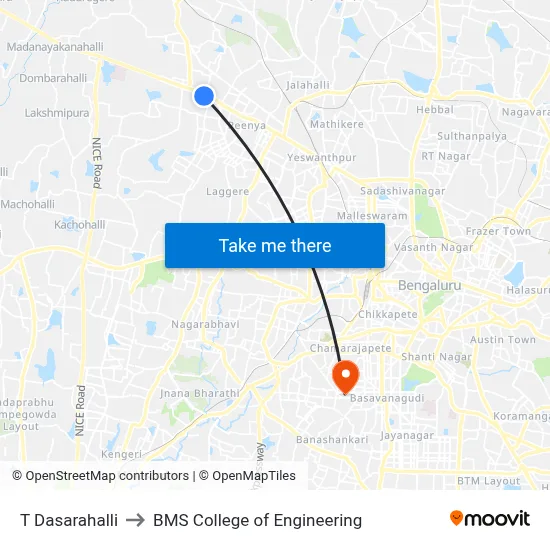 T Dasarahalli to BMS College of Engineering map
