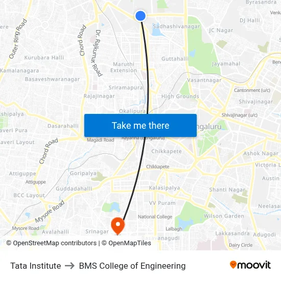 Tata Institute to BMS College of Engineering map