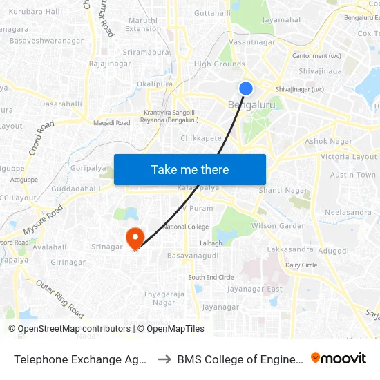 Telephone Exchange Ago/Vsd to BMS College of Engineering map