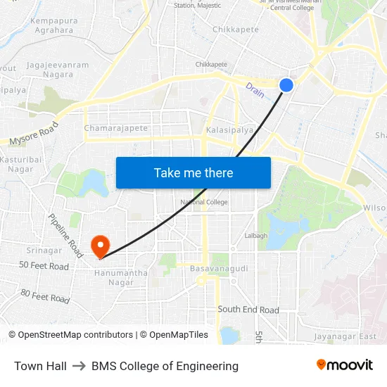 Town Hall to BMS College of Engineering map