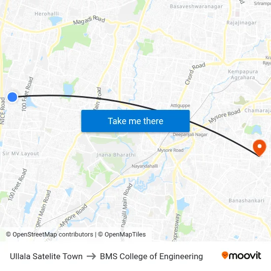 Ullala Satelite Town to BMS College of Engineering map