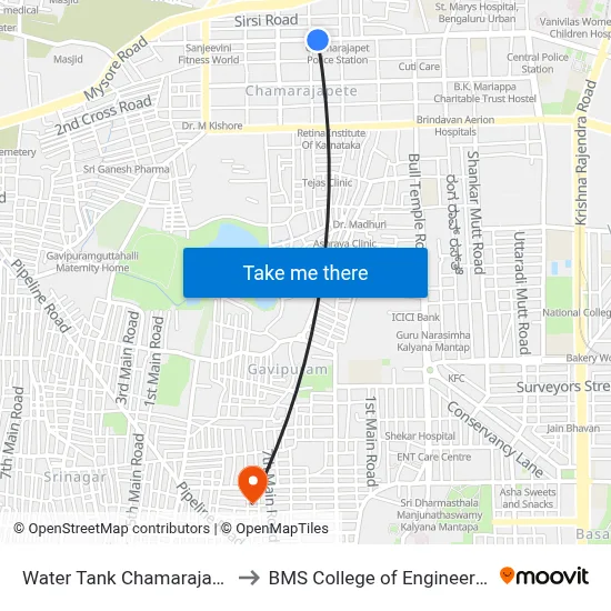 Water Tank Chamarajapet to BMS College of Engineering map