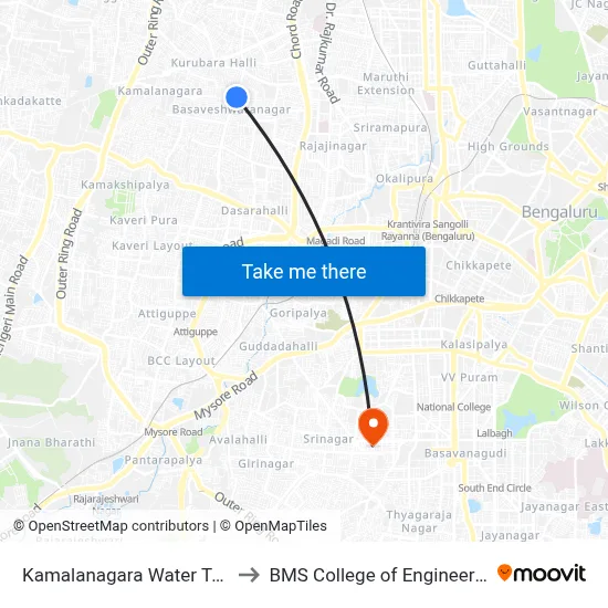 Kamalanagara Water Tank to BMS College of Engineering map