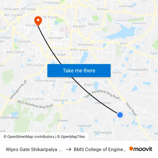 Wipro Gate Shikaripalya Cross to BMS College of Engineering map