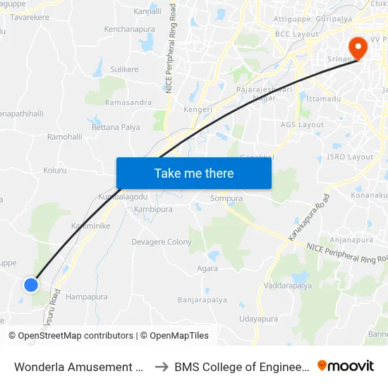 Wonderla Amusement Park to BMS College of Engineering map