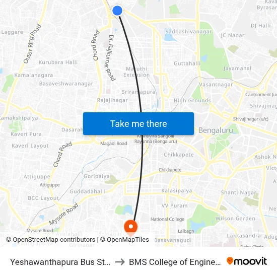 Yeshawanthapura Bus Station to BMS College of Engineering map