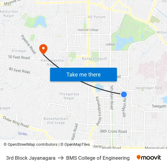3rd Block Jayanagara to BMS College of Engineering map
